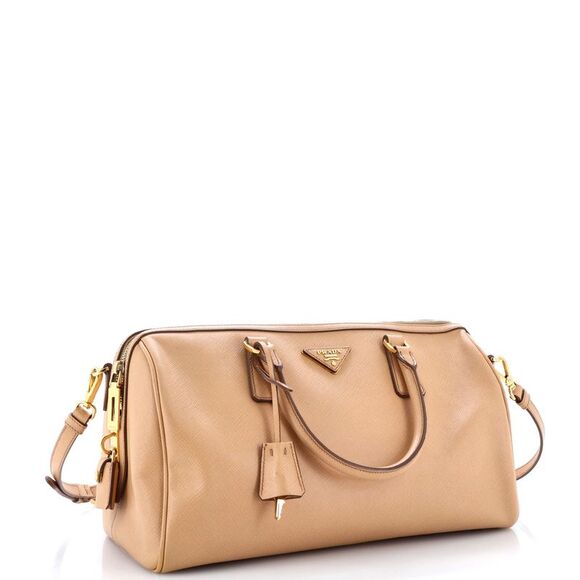 Prada Lux Convertible Boston Bag Saffiano Leather Medium Neutral